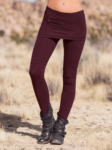 Solid Cotton-Blend Casual Leggings