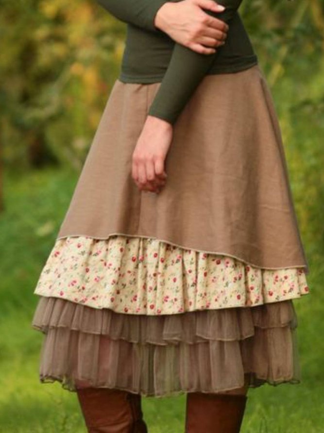 Multicolor Sweet Cotton Plain Skirts noracora