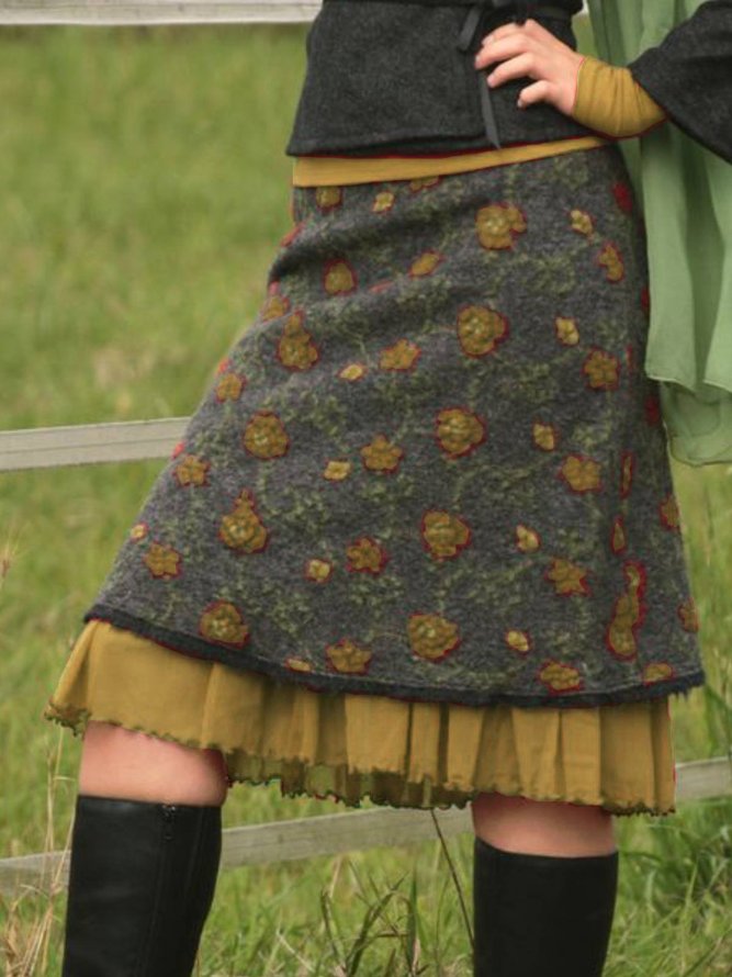Women Multicolor Floral Woollen Mini Skirt