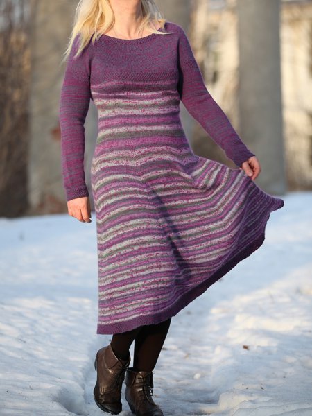 Printed Knitted Casual Crew Neck Knitting Dress