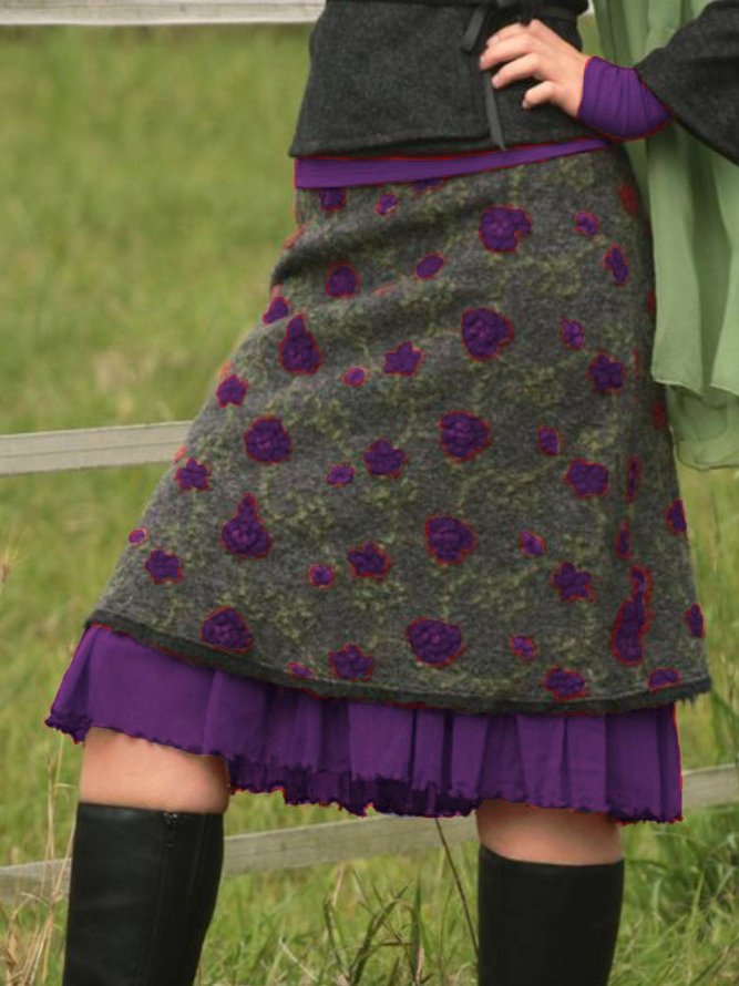 Women Multicolor Floral Woollen Mini Skirt
