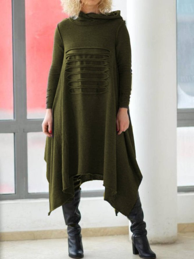 Black Hoodie Plain Casual Knitting Dress | noracora