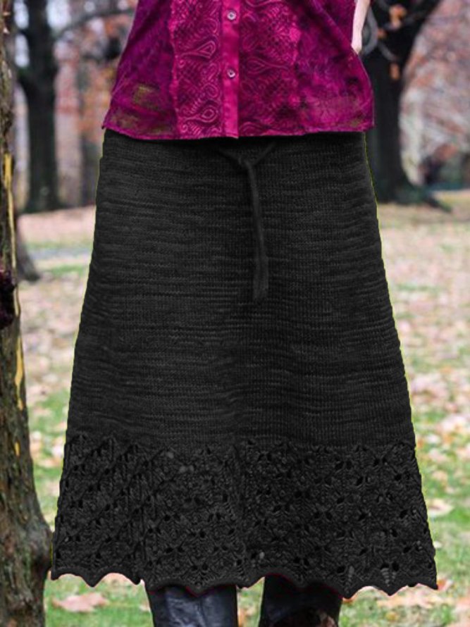 Green Cotton-Blend Casual Plus Size Skirt