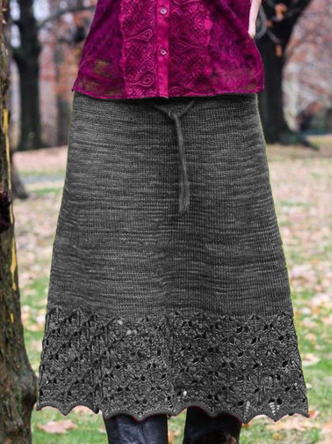 Green Cotton-Blend Casual Plus Size Skirt