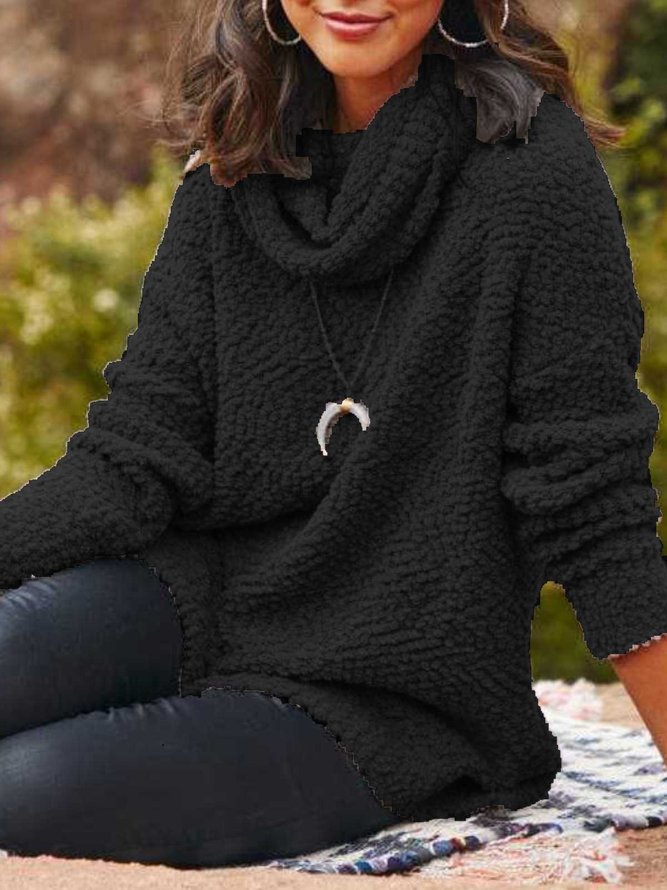 Casual Plus Size Cowl Neck Long Sleeve Sweater