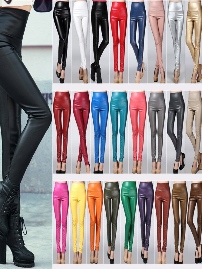 color elastic pu thick leggings leather Leggings