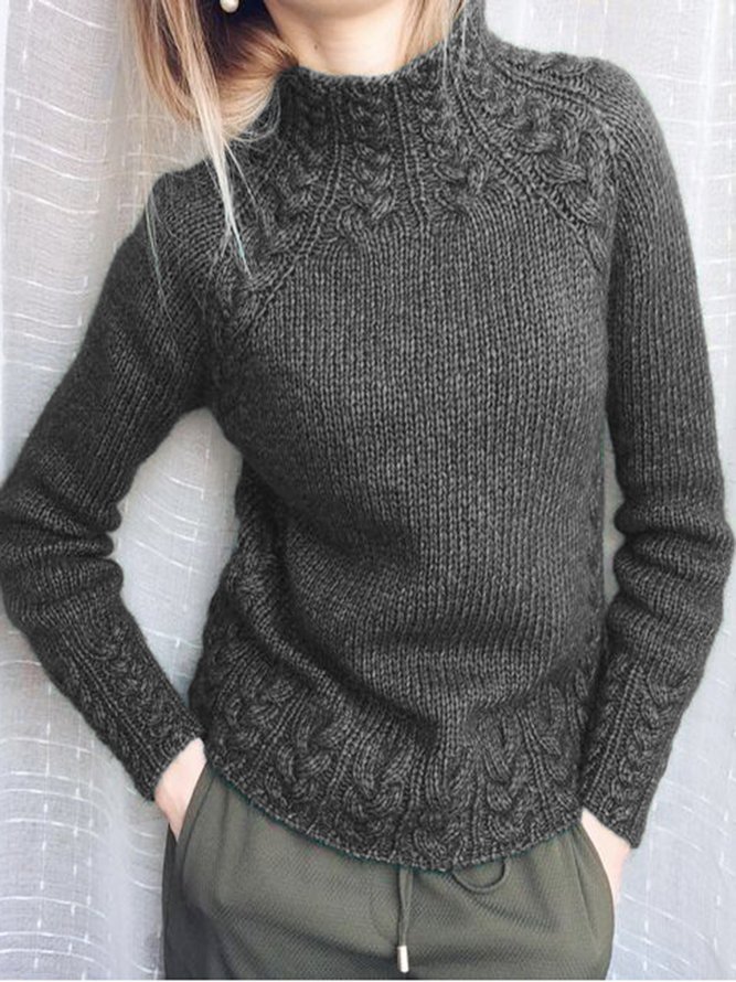 Women Turtleneck Solid Knit Vintage Sweater