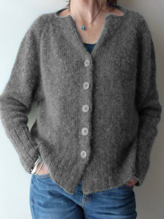 Green Buttoned Knitted Solid Casual plus size Outerwear