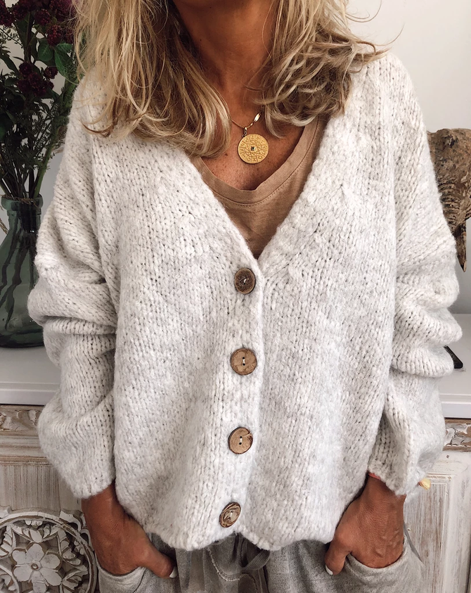 Casual Cotton-Blend V Neck Cardigan-Outerwear