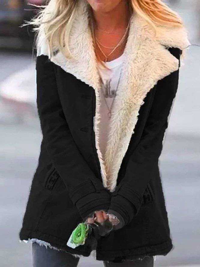 Women Casual Plain Turn-Down Collar Plus Size Buttoned Long Sleeve Coat