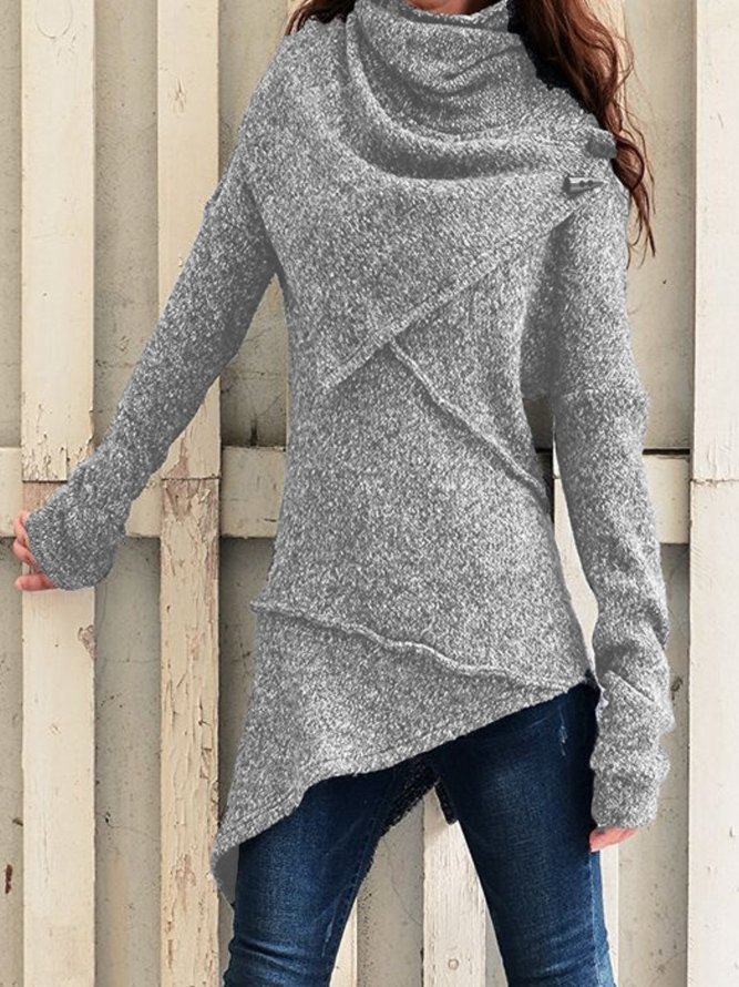 Grey Asymmetrical Casual plus size Knit coat