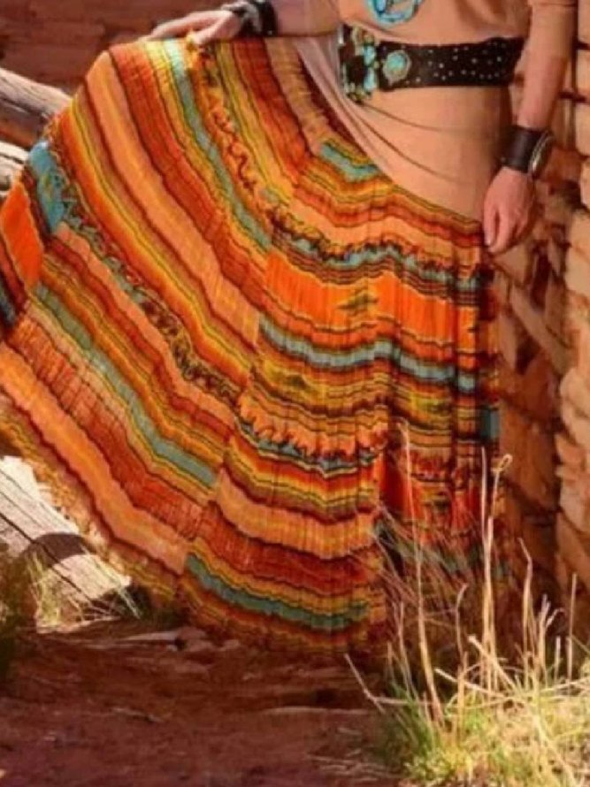 Cotton-Blend Color-Block Casual Skirt
