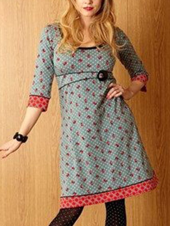 Vintage Plus Size Long Sleeve Printed Casual Knitting Dress