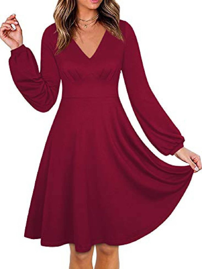 Solid Casual A-Line Long Sleeve Dresses | noracora