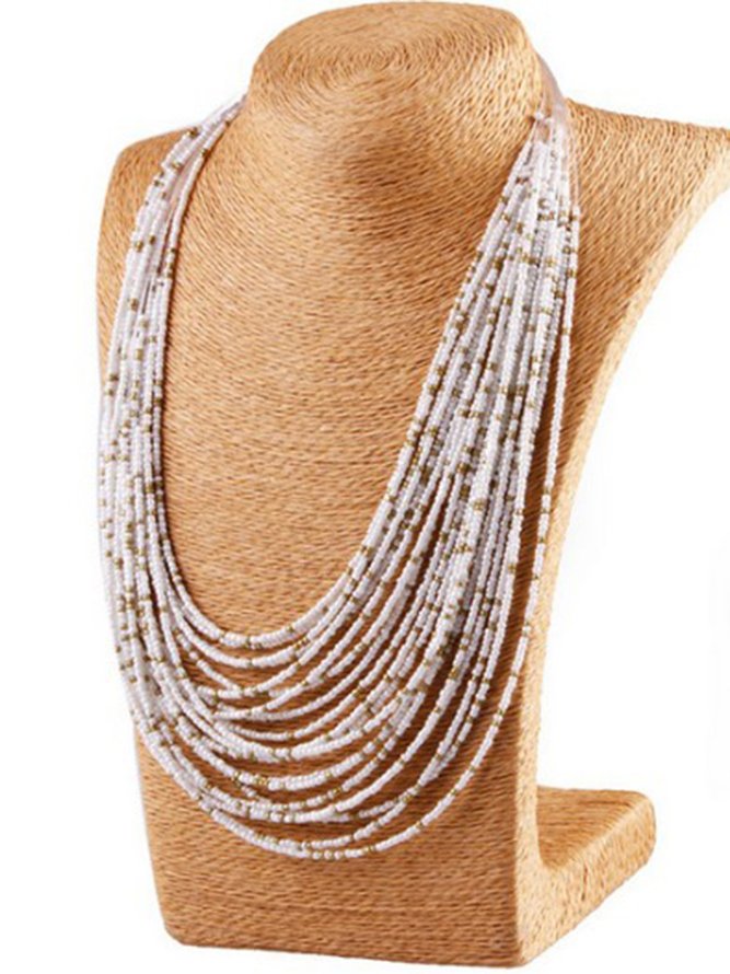 Bohemian Water Drop Multilayer Bead Necklace noracora