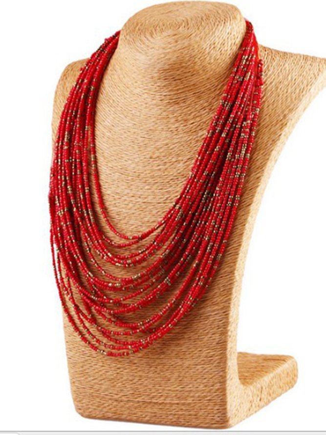 Bohemian Water Drop Multilayer Bead Necklace noracora