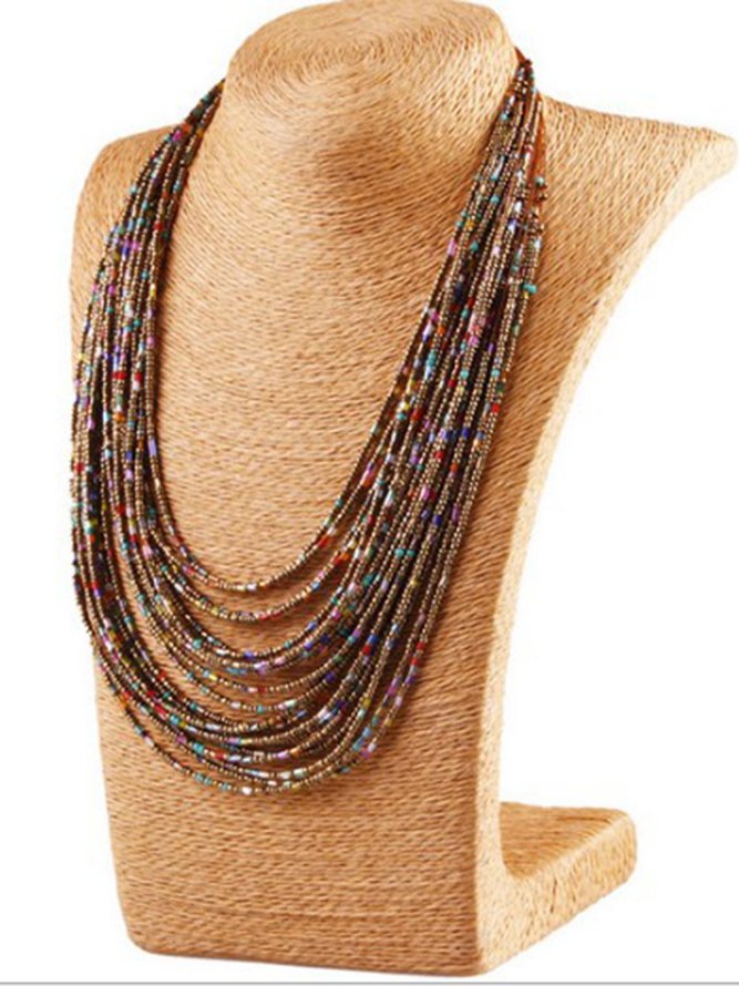 Bohemian Water Drop Multilayer Bead Necklace noracora