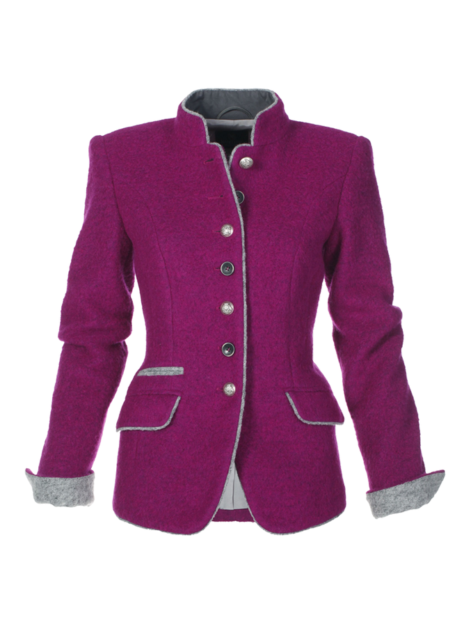 Solid Vintage Blazer Stand Collar Jacket noracora