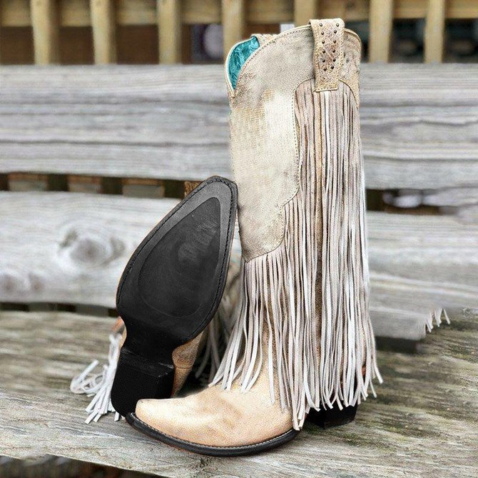 Tassel Artificial Leather Boots Fringe KneeHigh SlipOn Boots noracora