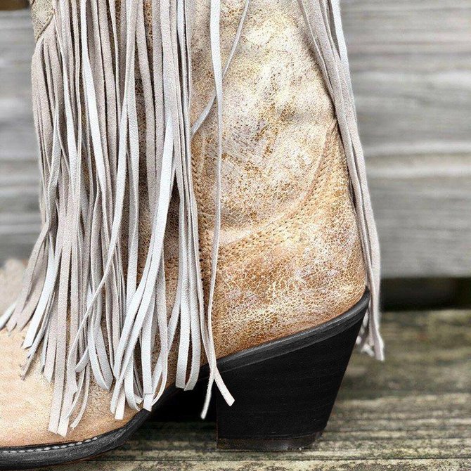 Tassel Artificial Leather Boots Fringe KneeHigh SlipOn Boots noracora