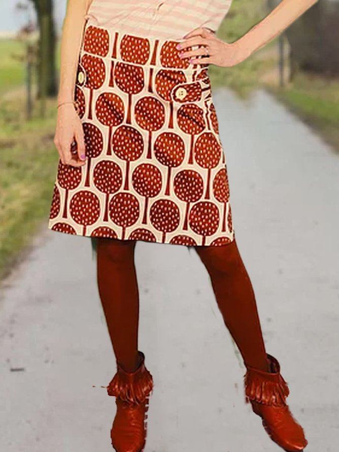 Cotton-Blend Casual Printed Skirt