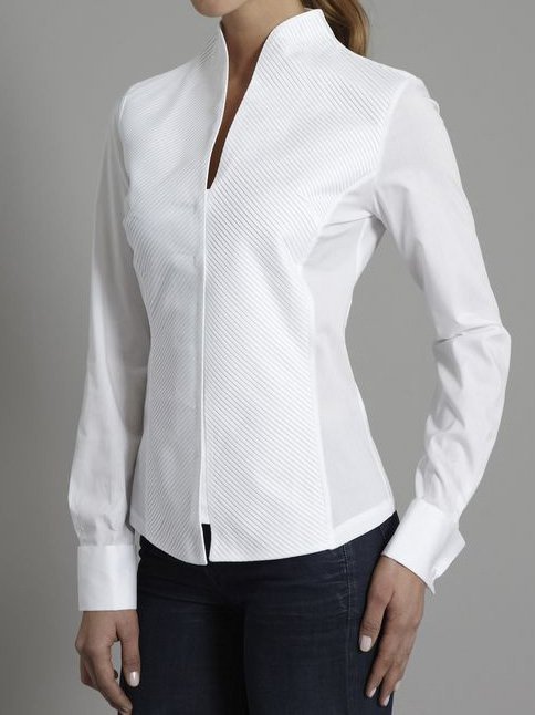 White Casual V Neck Blouse | noracora