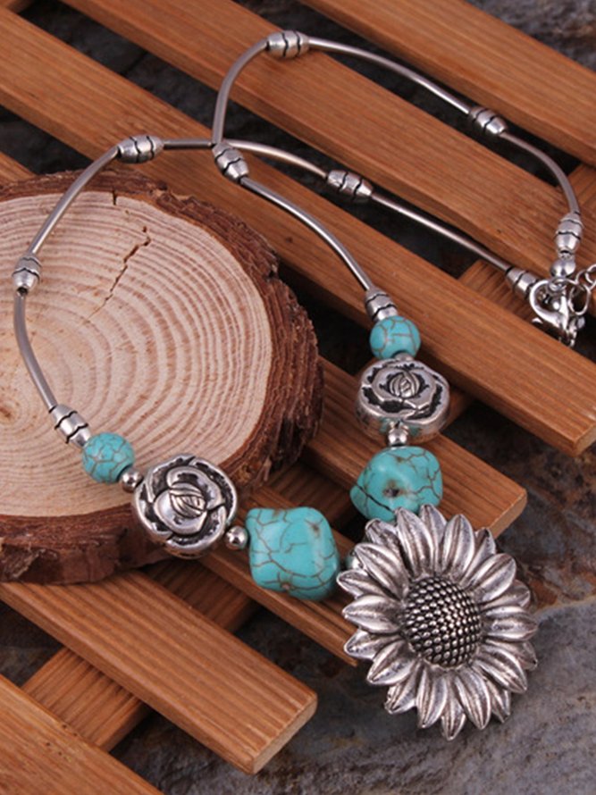 Vintage Sunflower Turquoise Necklace noracora