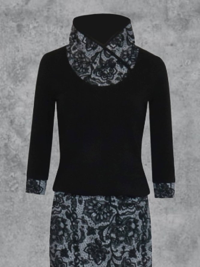 Long Sleeve Cotton-Blend Casual Turtleneck Knitting Dress