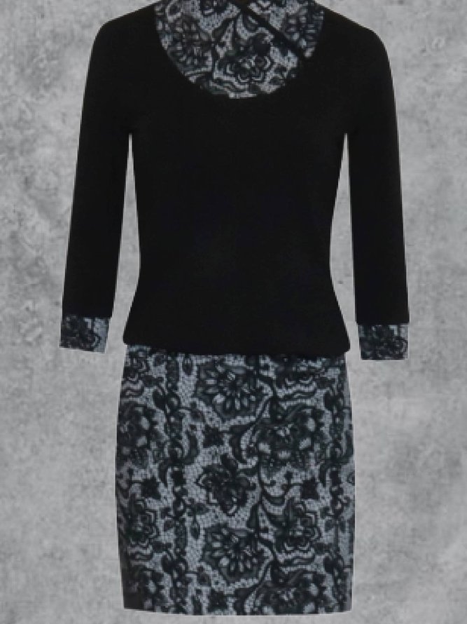 Long Sleeve Cotton-Blend Casual Turtleneck Knitting Dress