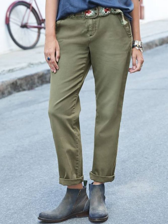 Army Green Plain Casual Pants noracora