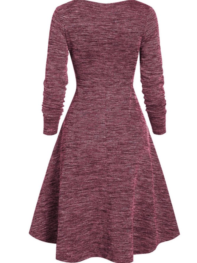 Casual Plus Size Long Sleeve V Neck Knitting Dress