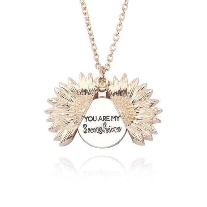 Engraved Sunflower Locket Necklace You are My Sunshine noracora