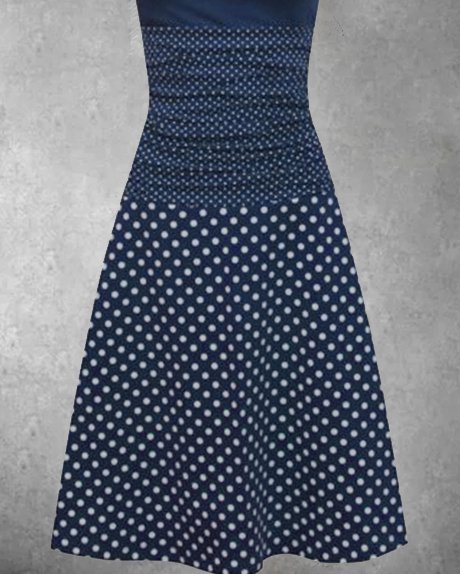 Deep Blue Knitted Short Sleeve Polka Dots Knitting Dress