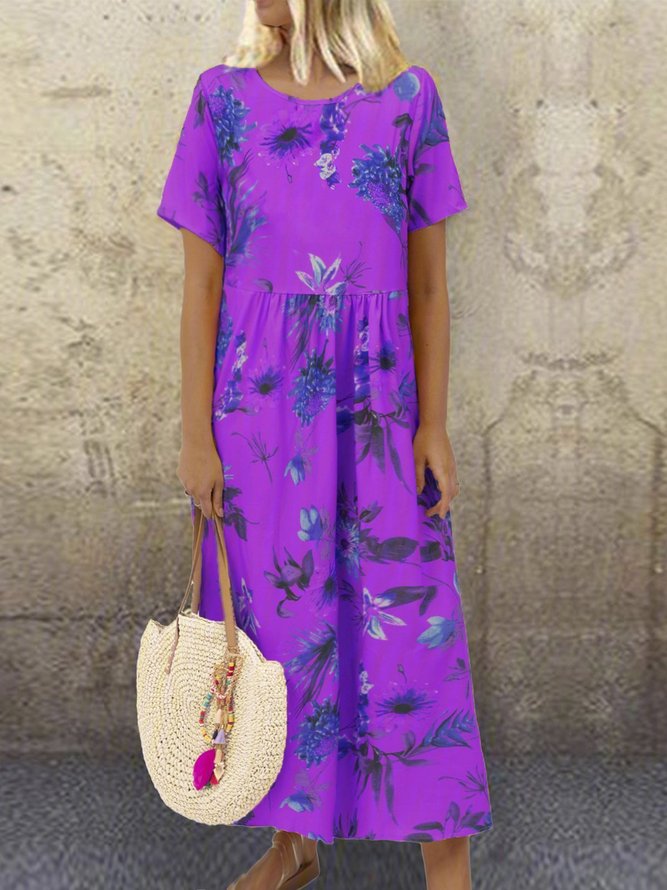 Yellow Short Sleeve Casual Printed Dresses noracora