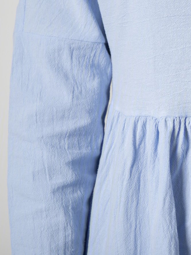 Women Plus Size Long Sleeve Solid Linen Maxi Weaving Dress