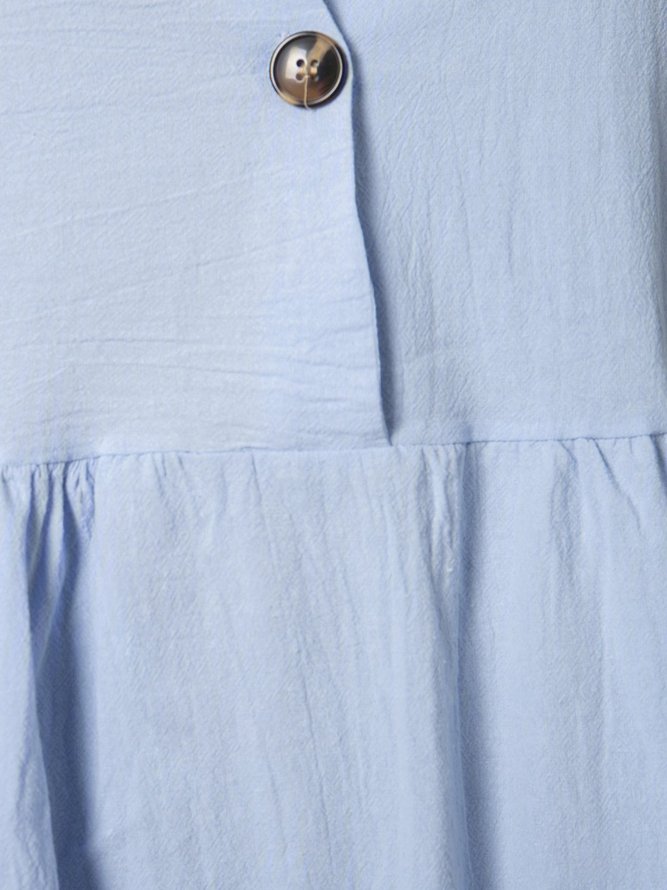 Women Plus Size Long Sleeve Solid Linen Maxi Weaving Dress