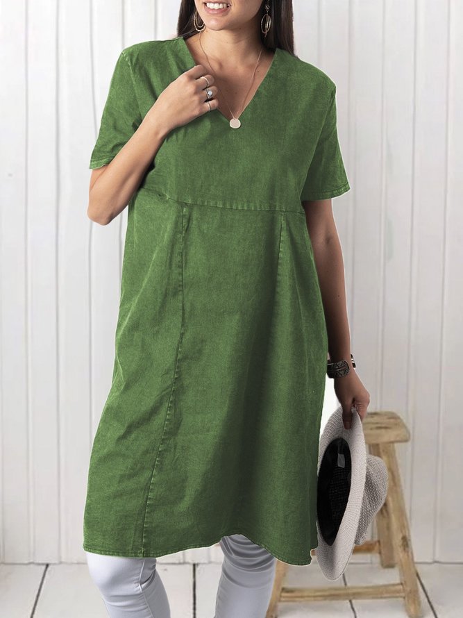 Pockets Short Sleeve Simple & Basic Cotton Dresses | Clothing | Cotton ...