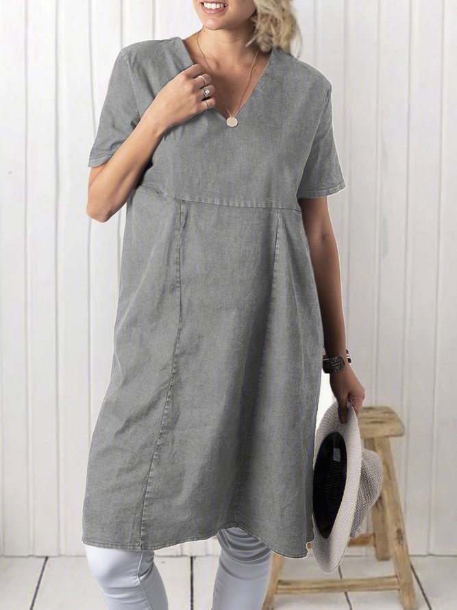 Pockets Short Sleeve Simple & Basic Cotton Dresses | noracora
