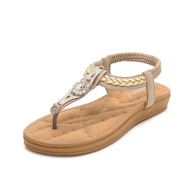 Rhinestone Woven Strapped Beach Sandals | noracora