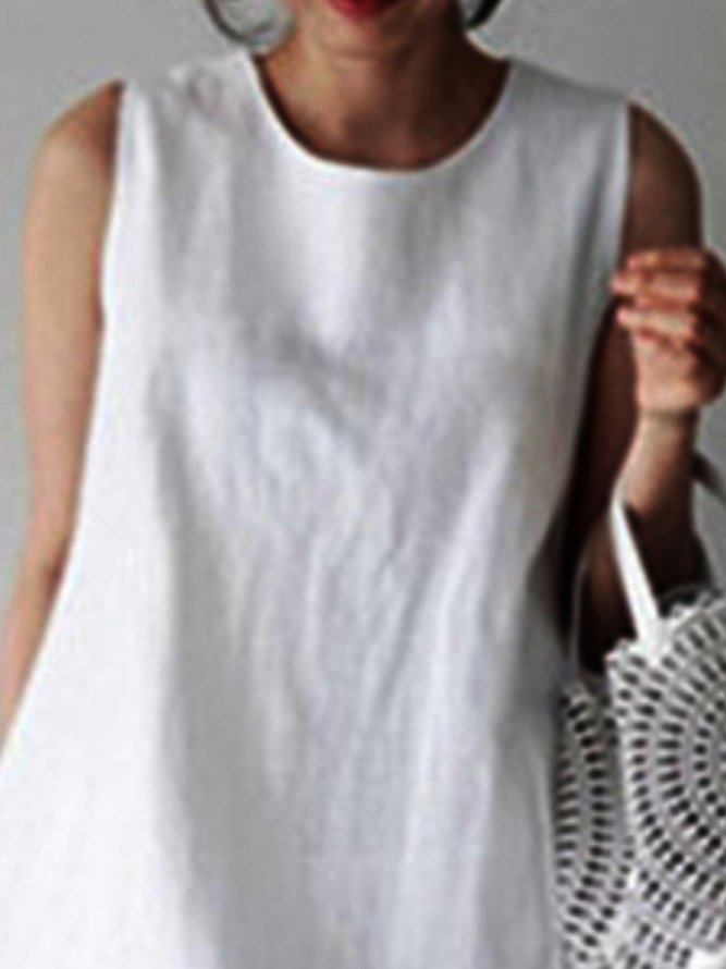 White Casual Plain Weaving Dress