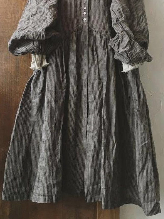 Vintage Striped Plus Size Long Sleeve V Neck Casual Weaving Dress