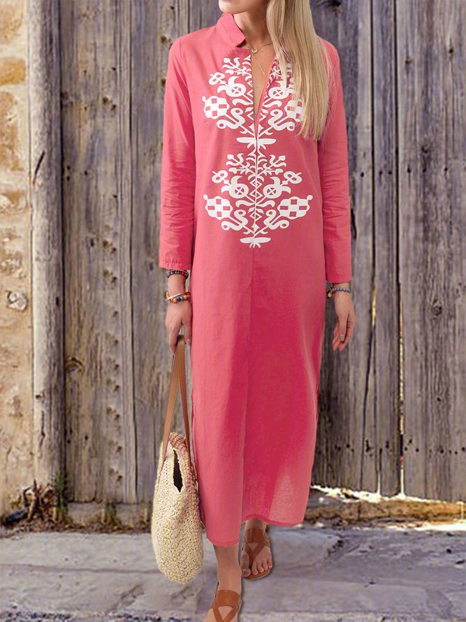 Women Casual Cotton Dress Shift Holiday Maxi Weaving Dress | noracora