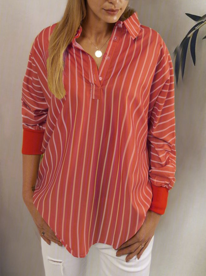 Long Sleeve Casual Stripes Printed Blouses&shirts | Clothing | Long