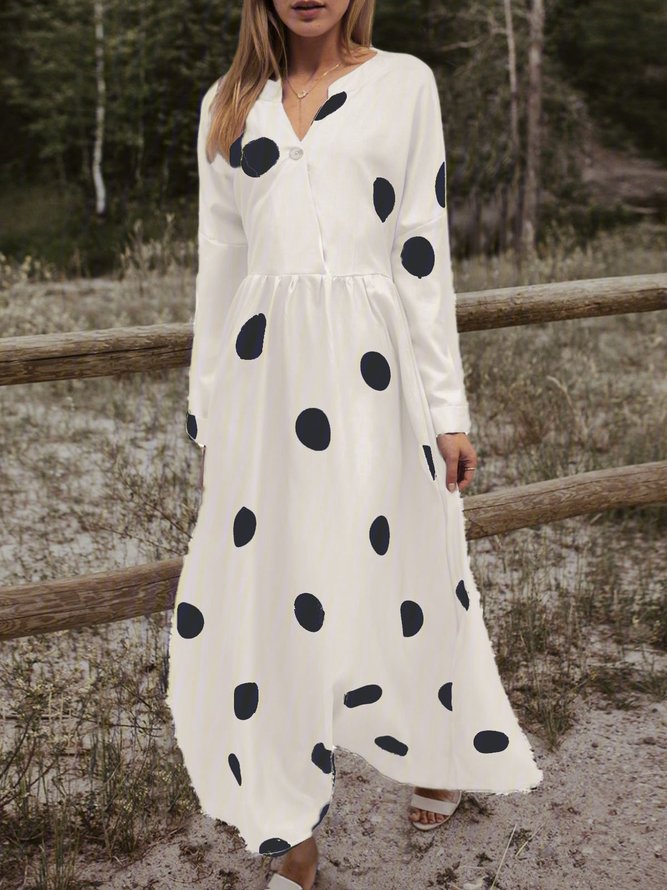 Women Polka Dots Maxi Dresses Shift Daily Boho Printed Dresses | noracora