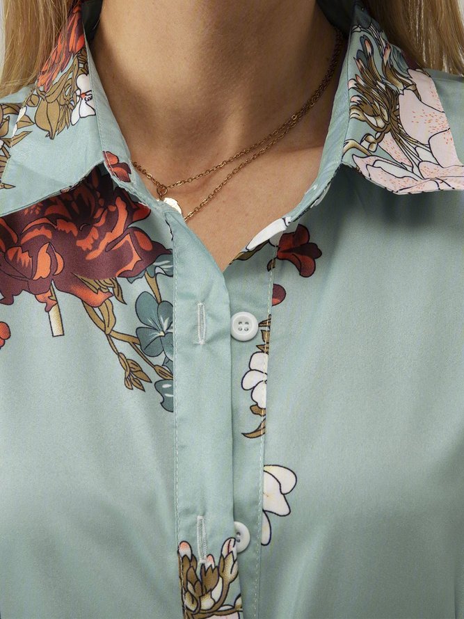 Floral Shirt Collar Short Sleeve Maxi Weaving Dress