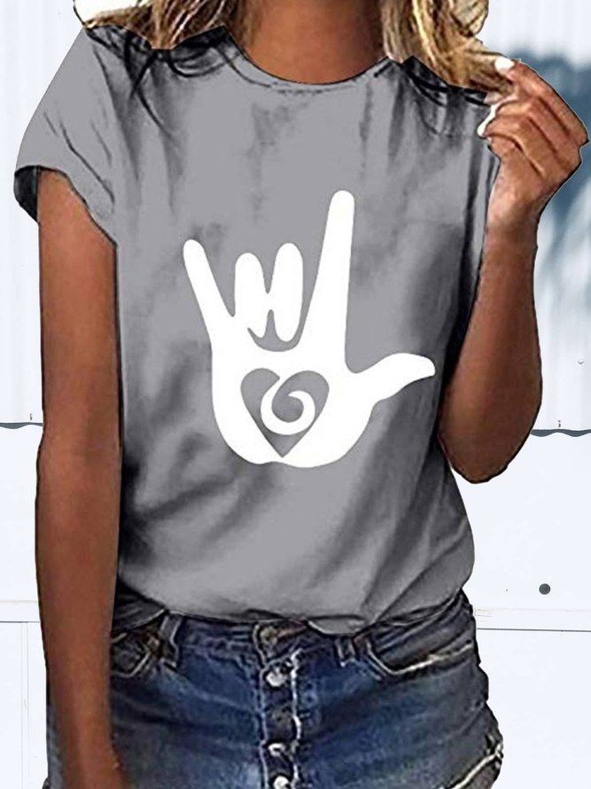Woman Short Sleeve Casual Abstract Crew Neck T-shirt