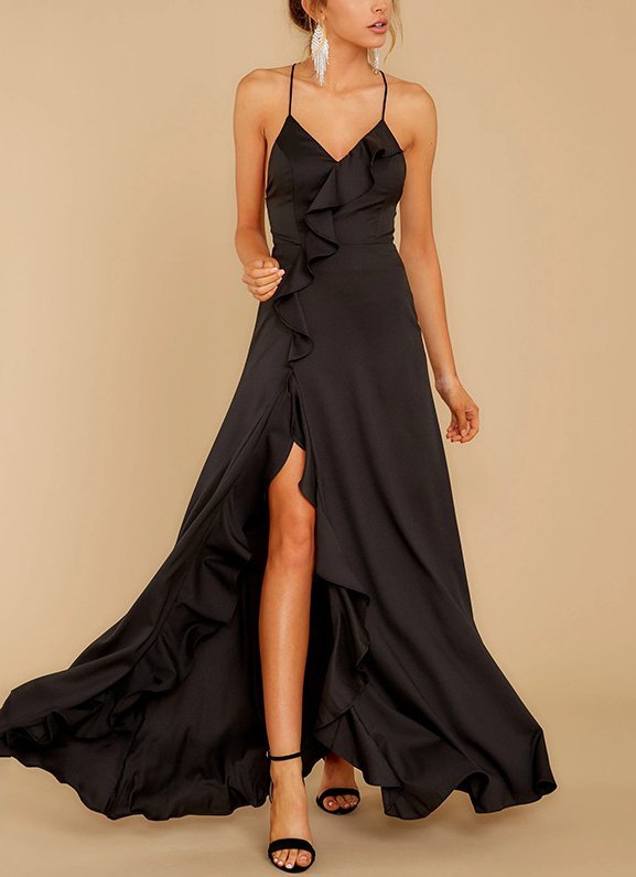 Black Solid Sleeveless Dresses noracora