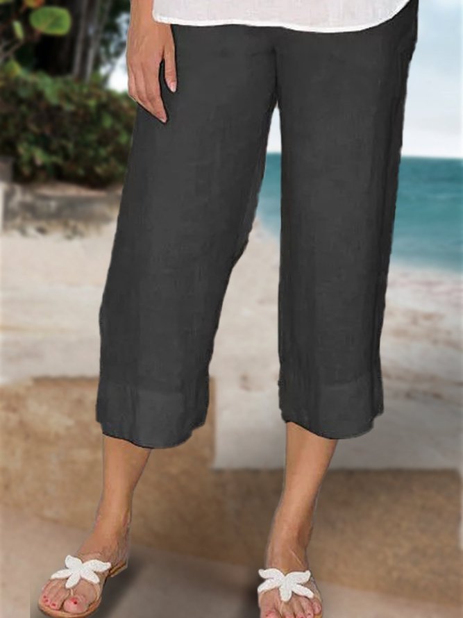 Woman Solid Plus Size Elastic Waist Solid Short Pants