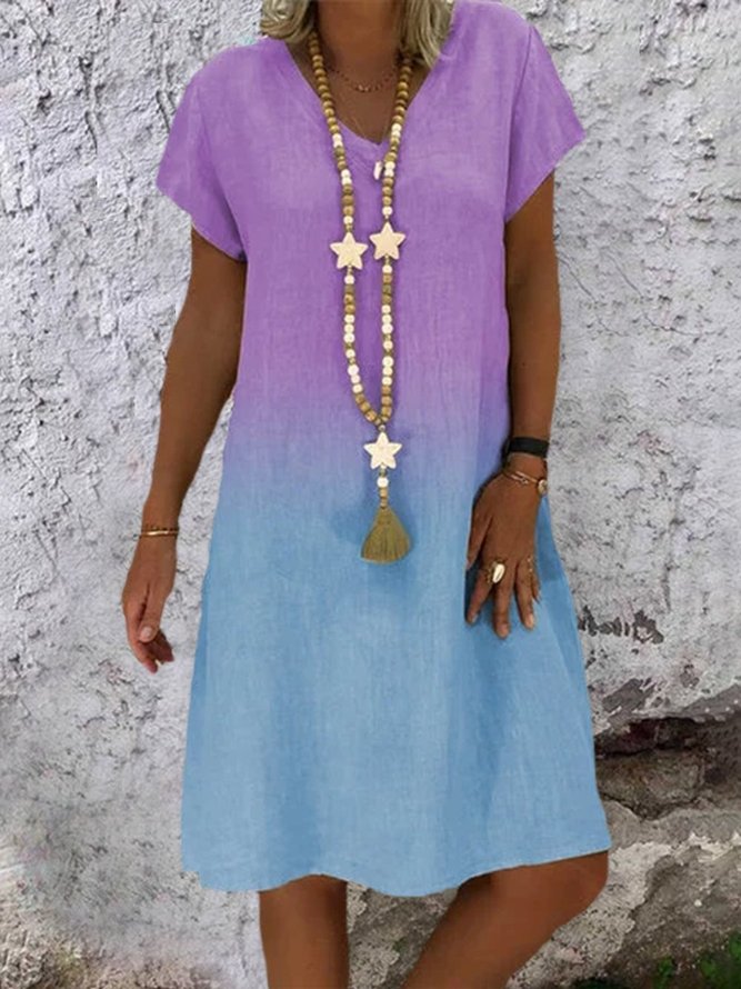 Cotton-Blend V Neck Casual Knitting Dress