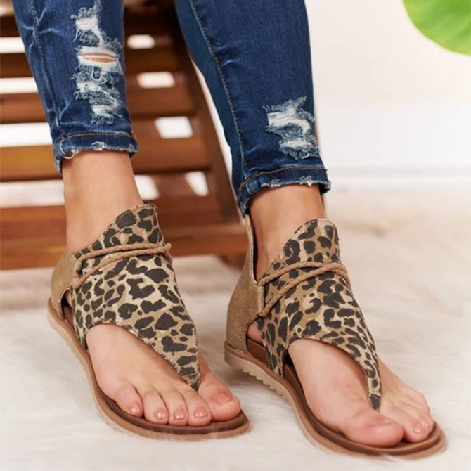 Women Leopard Canvas Fabric Super Posh Gladiator Comfy Sandals